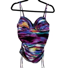 Assets by Spanx Tankini Top Striped Multicolor Size Large Swimsuit Top Purple