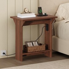 Small Side Table with Charging Station, Foldable End Table with USB Ports and...