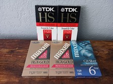Lot 5 Maxell T120 High Grade TDK HS GX Silver VHS Tapes Blank Video Cassette 6h