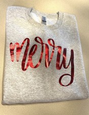 REDUCED  MERRY  Christmas GILDAN Heavy Blend Gray XL Sweatshirt HOLIDAYS NWOT
