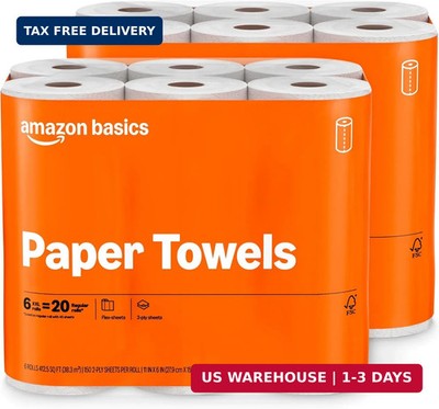 Amazon Basics 2-Ply Flex-Sheets Paper Towels, 12 Basics Rolls = 40 Regular Rolls