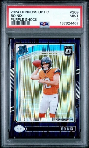 2024 Donruss Optic Bo Nix Purple Shock Prizm #209 (RC) PSA 9 🔥
