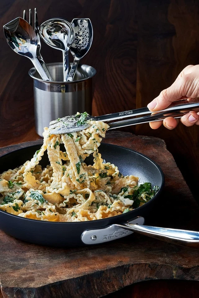 Pinzas para servir cocina de acero inoxidable T234 totalmente revestidas, plateadas - 10 pulgadas Foto 2 de 3