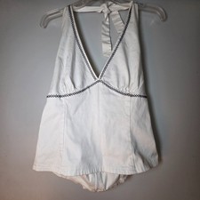 White House Black Market Women's Halter Top White Size M Cotton Coastal Beach