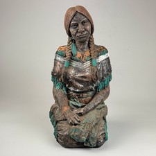 Native American Woman Kneeling Figurine Resin Plaster Vintage Southwest Decor