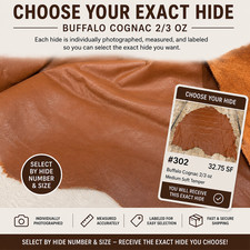 Cognac Buffalo Leather Full Hide Medium Soft Upholstery Craft 1.2mm 2/3 oz.