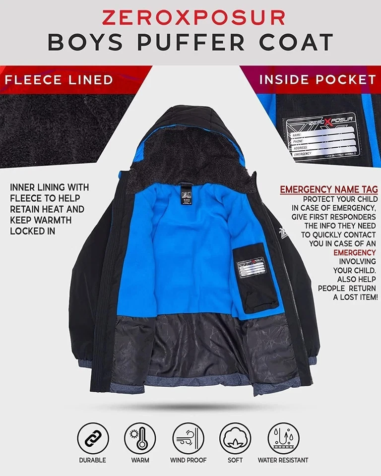 ZeroXposur Boys 4T Puffer Jacket Dark Heather Blue Hooded Winter Coat NWT - Image 3 of 4