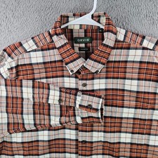Orvis Mens Luxury Flannel Shirt XL Classic Fit Orange Cream Plaid Cotton L/S