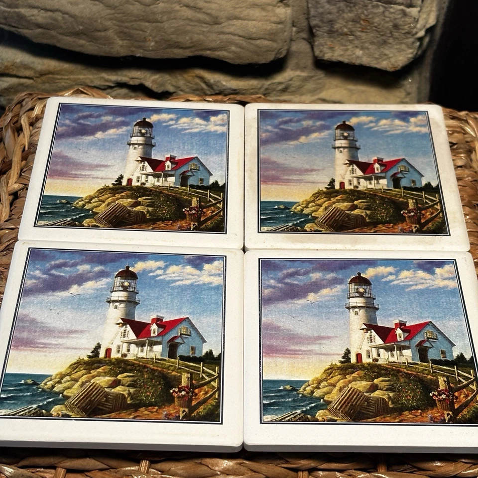Juego de 4 posavasos de piedra absorbente náutica faro playa Highland gráficos Foto 3 de 4