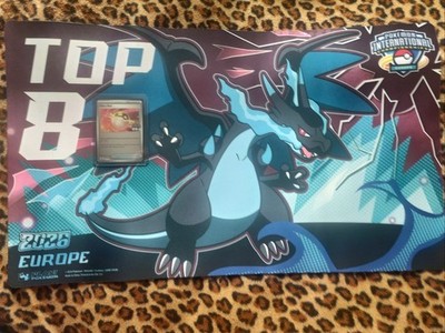 Pokemon Mega Charizard X EUIC 2026 TOP 8 PlayMat + Top 8 Ultraball Karte TCG + Geschenk