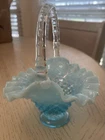 Vintage Ruffled Fenton Hobnail Glass Basket