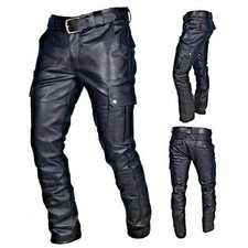 Men's Genuine Leather Pant Jeans Steampunk Gothic Retro Motorbike Pants Trousers