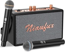 Retro Karaoke Machine with Two Wireless Microphones, Portable Bluetooth Speaker