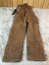 VTG Carhartt Canvas Double Knee Bib Overalls Mens 44x32 Brown R27 BRN Lined