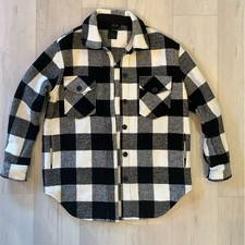 Black and White Plaid Button-Up Jacket with Pockets