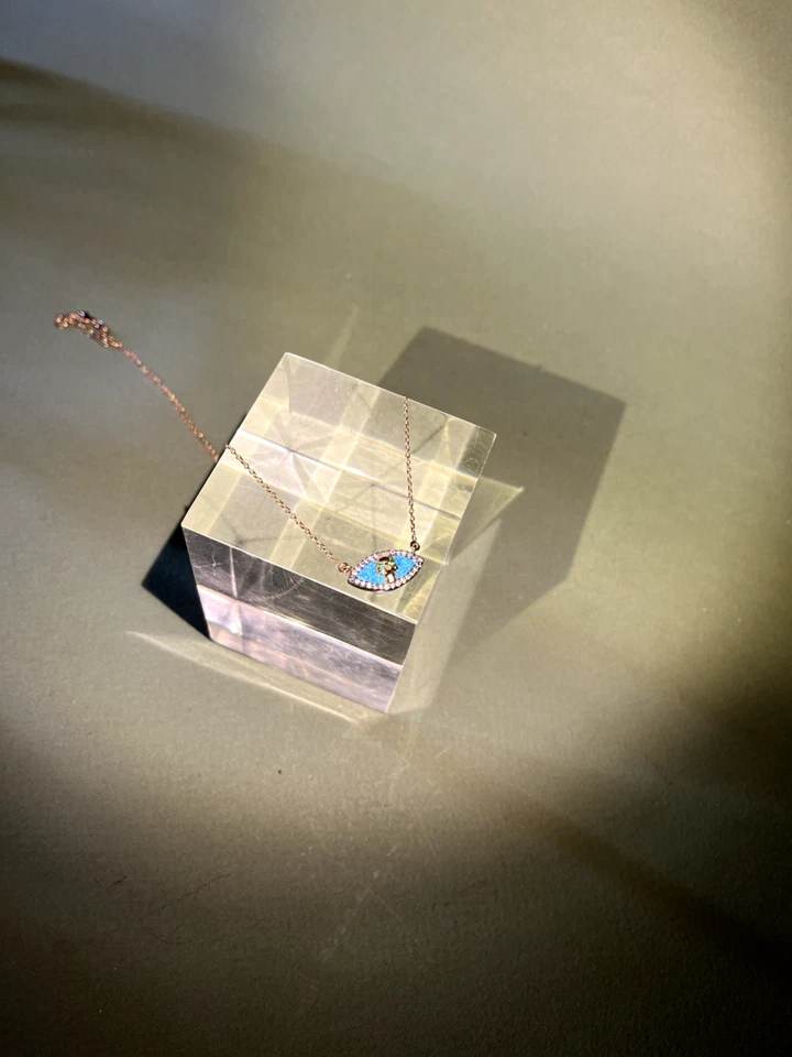 Alp Sagnak Necklace 14 K Yellow Gold Skull Pendant Diamonds Sapphires Turquoise - Image 4 of 4