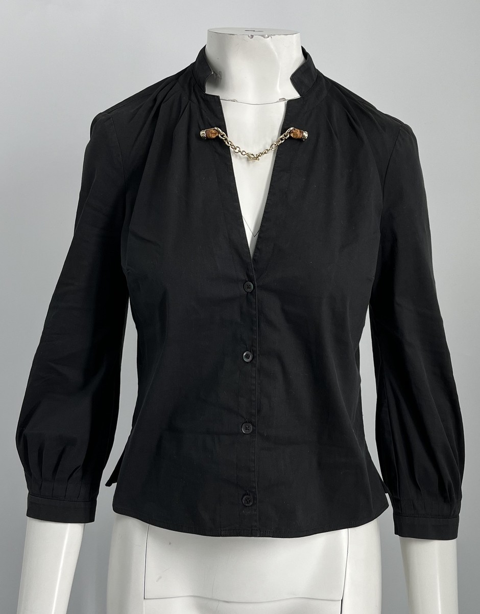 トップス GUCCI Gucci 2006 Black Bamboo-Chain Applique V-Neck 3/4 Sleeve
