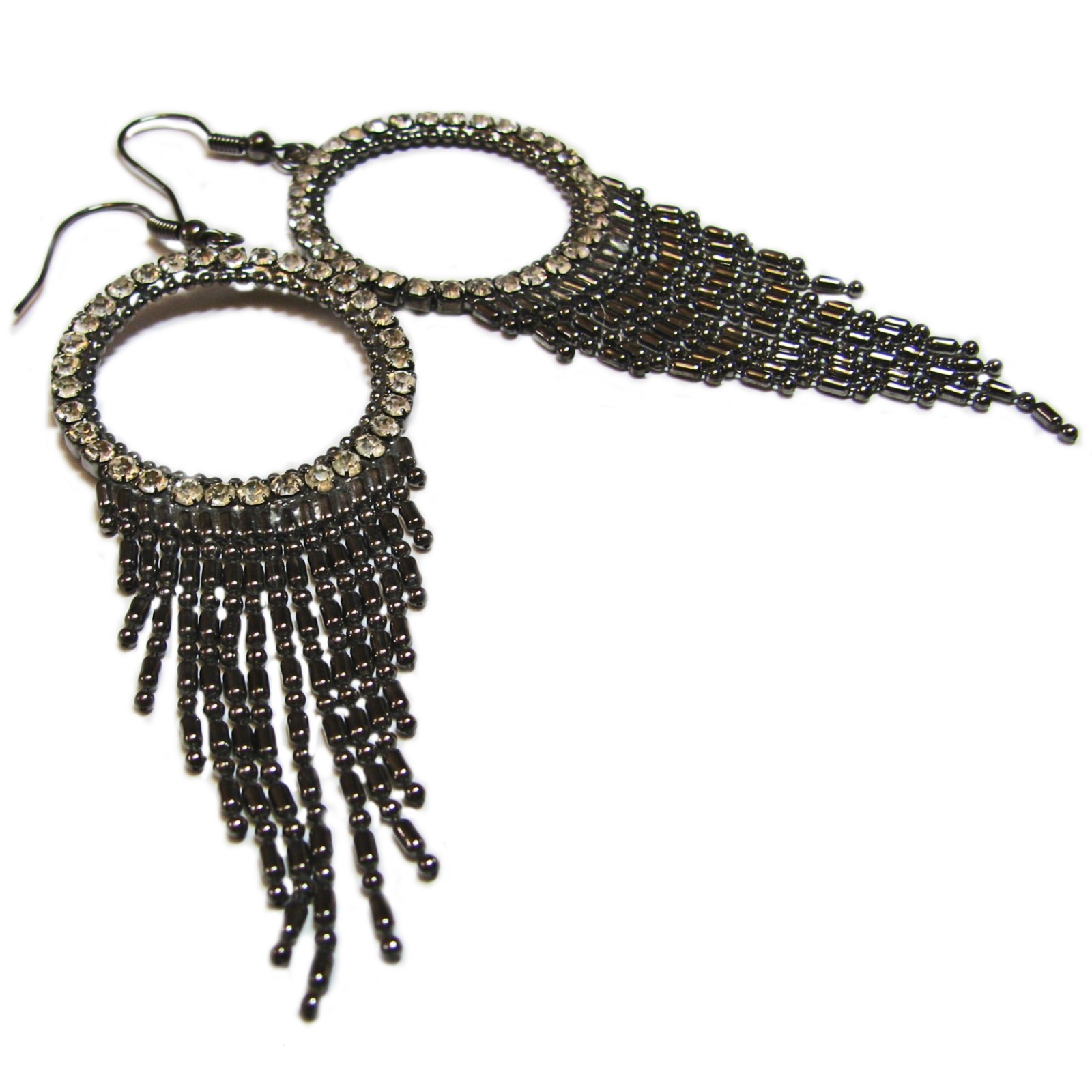 Stylish Gray Metal Circular Rhinestone Fringed Earrings for Women