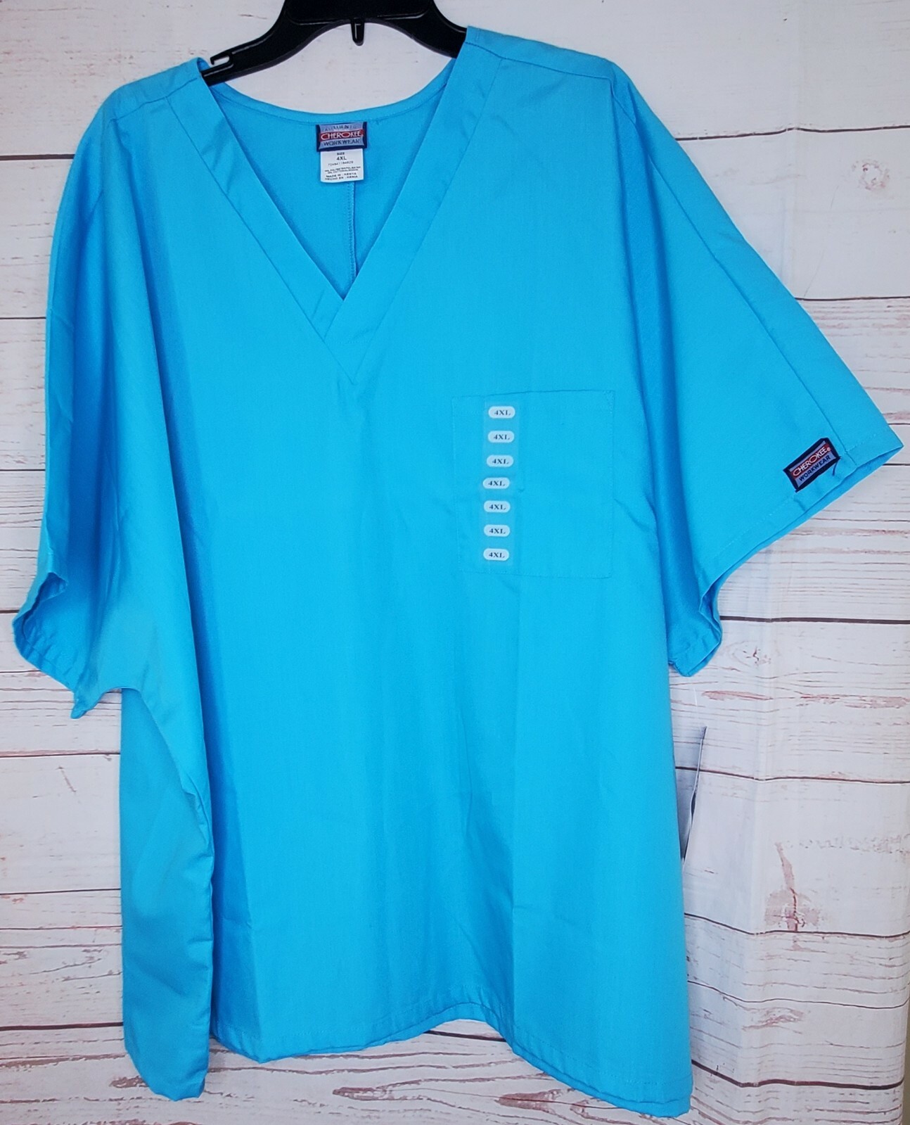 Authentic Cherokee Workwear Size 4XL Unisex Fit Baby Blue Scrub Top
