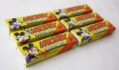 6X ULTRA RARE VINTAGE 80'S DISNEY MICKEY CHEWING GUM PACKS + BOX