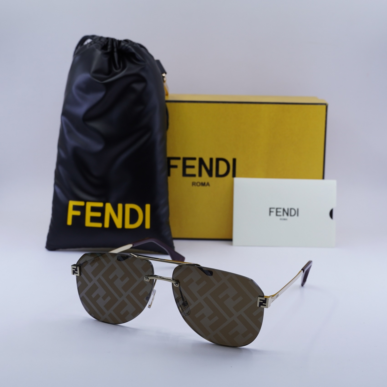 Fendi FE40115U 32G Shiny Gold/Brown with FF Pattern Mirror 61-13-145 Sunglass...