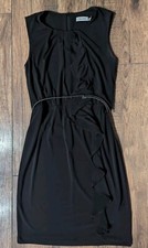 Calvin Klein Women's Sz 4 Black Sheath Dress Ruffle & Accent Belt Classic Audrey