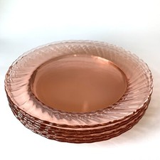6 Vintage Arcoroc France Pink Swirl Glass 9  ...