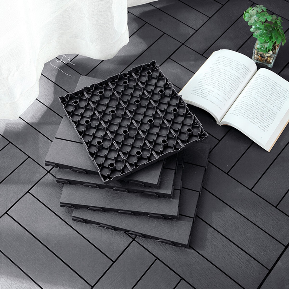 Patio Flooring Outdoor Waterproof Plastic Interlocking Deck Tiles, 12 X