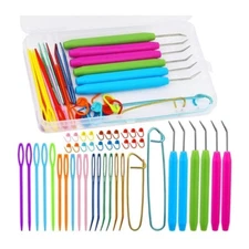 Large Eye Needle and Crochet Hooks with Curved Tip, Hand Sewing Needle Set