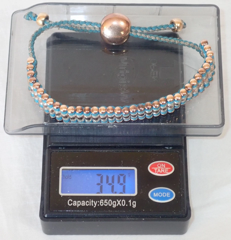 LINKS OF LONDON 35 BAR 14K ROSE GOLD FRIENDSHIP BRACELET w/ ADJ. CORD & BOX - Image 2 of 4