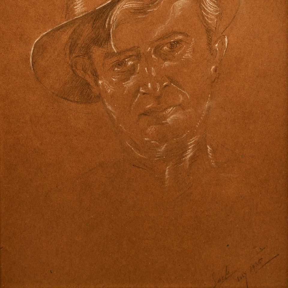JACK LEVINE Vintage Original Firmado Hombre Retrato Estudio Grafito Dibujo Gouache Foto 4 de 4