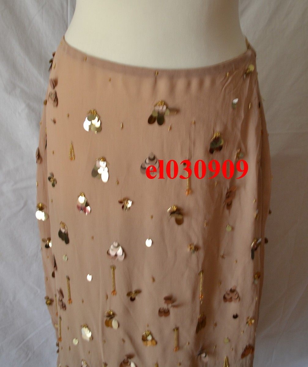 ZARA WOMAN NEW SS24 ZW COLLECTION BEADED MIDI SKIRT BEIGE