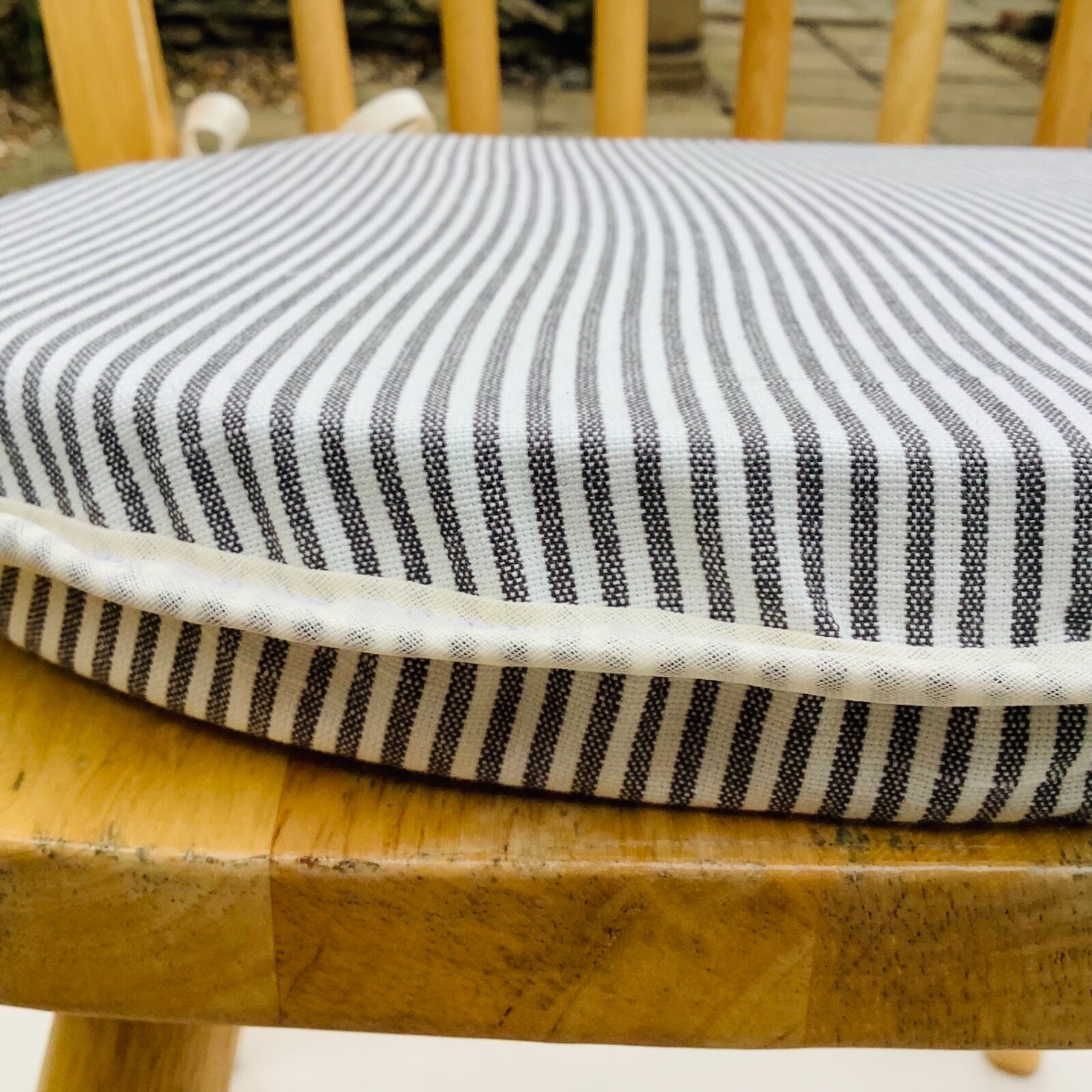 CHARCOAL GREY “BEMPTON STRIPE” SPINDLE BACK CHAIR SEAT PADS 17" WIDE X