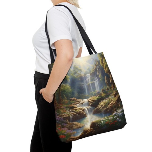 Tote Bag Reusable Bag Grocery Landscape Nature Waterfall Sunshine Trees River - Picture 5 of 13