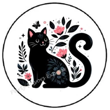 BLACK CAT WITH FLOWERS ENVELOPE SEALS LABELS STICKERS PARTY FAVORS