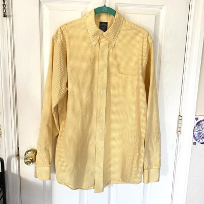 Brooks Brothers Gingham Yellow White Plaid Long Sleeve Button Up