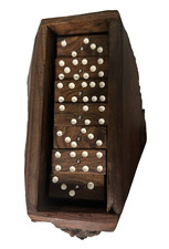 Vintage Iron Wood Dominoes Set 28 Pc. Robust Hand Made Iron Wood Box 5lbs 6oz.