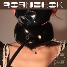 Black Latex Neck Corset Collar Hood Inflatable neck corset with Back Zip