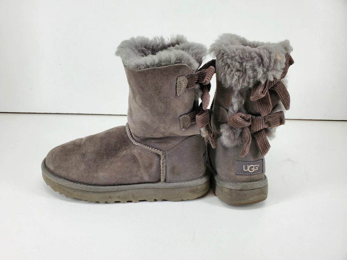 UGG Bailey Bow Corduroy Genuine Sheepskin Boot 1094312 Size 5 Grey Gray