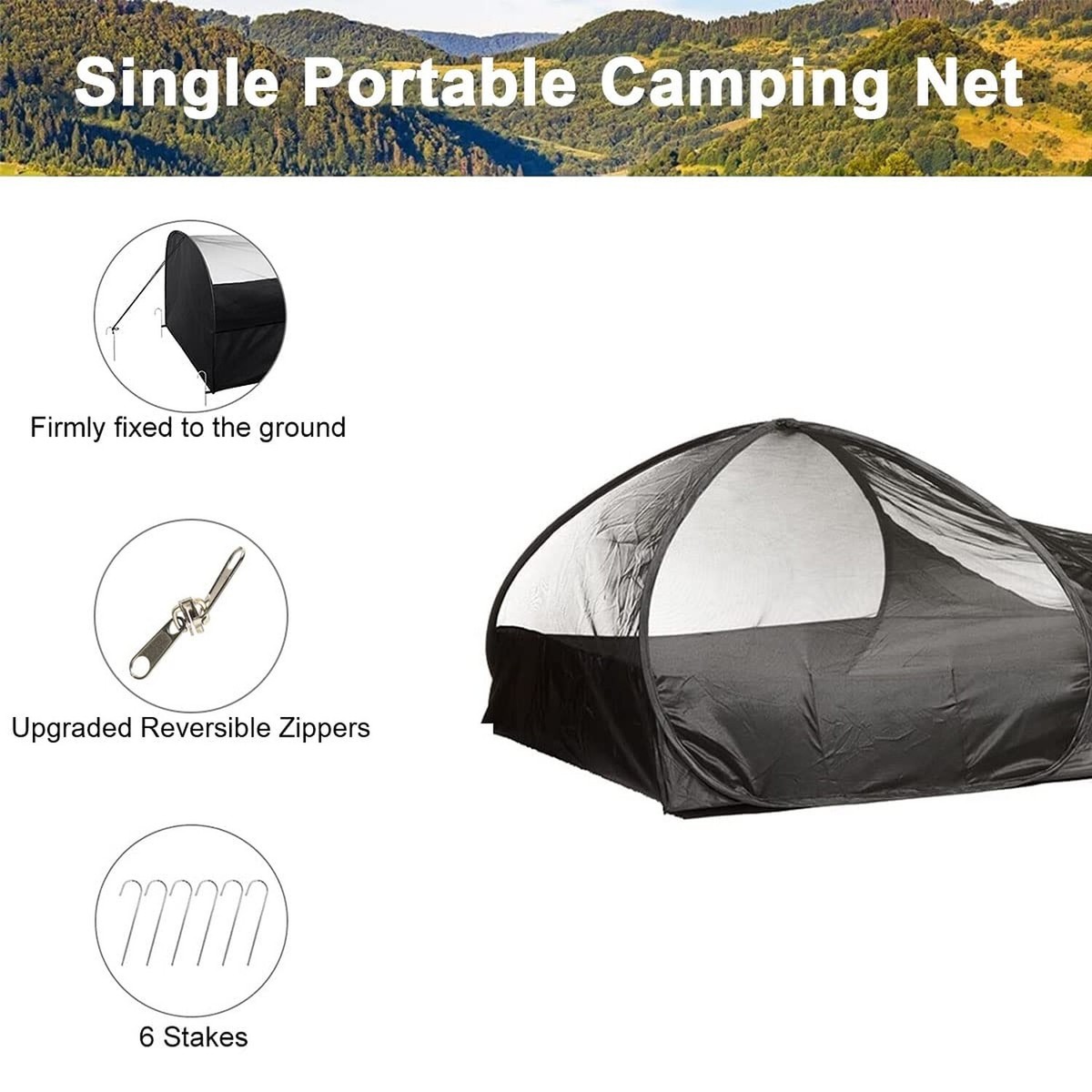 Runnzer Single Mosquito Tent Net Sleeping Outdoor Camping Picnic