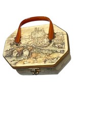Anton Pieck Wooden Box Purse With Lucite Handle Octagon Decoupage