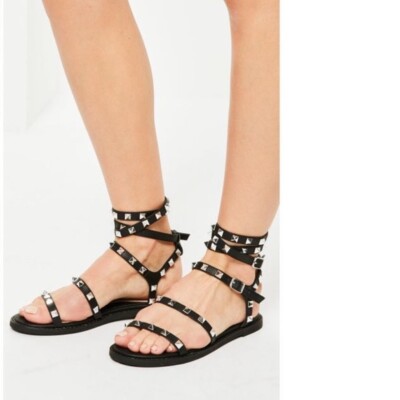 New Missguided Studded Gladiator Black Sandals in Size UK