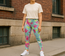 DKNY Sport Women's Leggings Large Multi Tropical Floral 7/8 Length High Waist