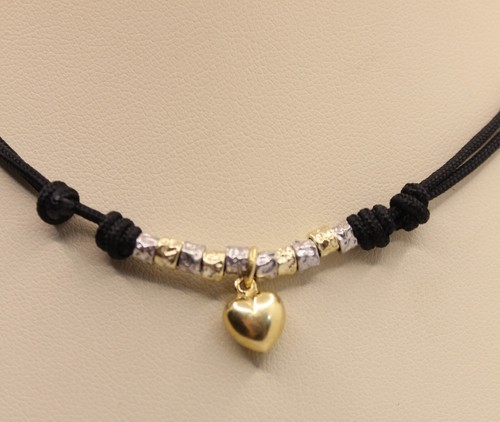 COLLANA DODO STYLE PEPITE CHARM CUORE MM 8 CUOIO CERATO CHIUSURA SCORREVOLE EXPL - Foto 2 di 4