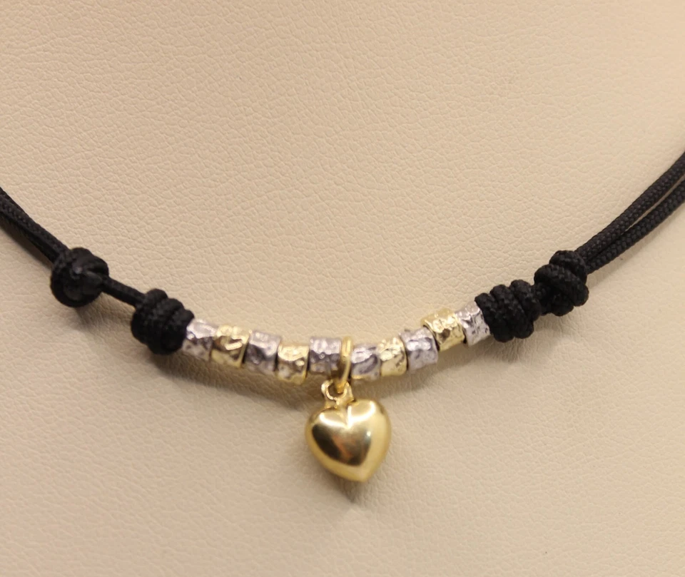 COLLANA DODO STYLE PEPITE CHARM CUORE MM 8 CUOIO CERATO CHIUSURA SCORREVOLE EXPL - Immagine 2 di 4