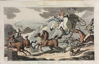 1816 Rowlandson THE FALL OF FOUR IN HAND English Dance Of Death Aquatint Etching