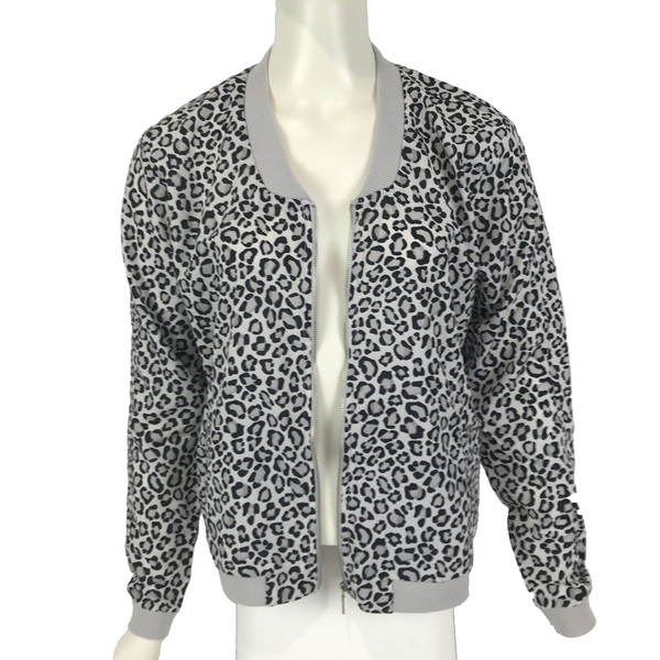 Atmosphere Jacket Grey Size 10 Black Leopard Print Zip Front Lightweight Bomber