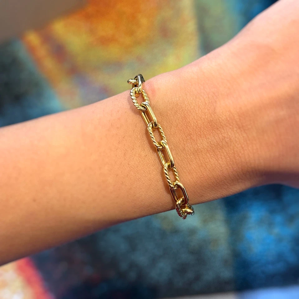 David Yurman Paperclip Gold Textured Link Bracelet 18K Yellow Gold 7.5" Inches - Image 2 of 4