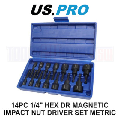 US PRO 14pc 1/4'' Hex Dr Magnetic Impact Nut Driver Set Metric 7164