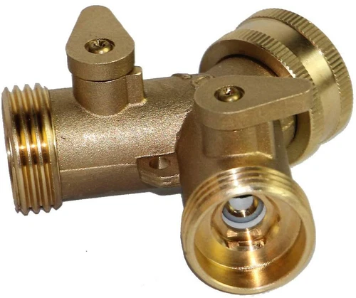 Solid Brass Double Two Way Tap Garden Connector Adaptor Hose Splitter (2 PACK) - Picture 3 of 8